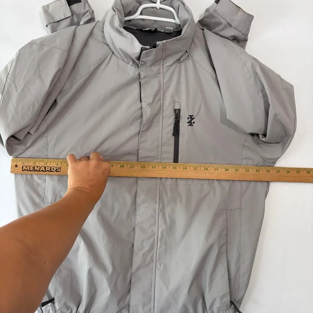 IZOD Golf Jacket Mens Medium Gray Windbreaker Roll Up Hood Lightweight Full Zip